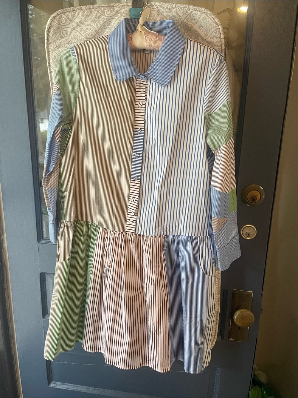 Tuckernuck Hays Drop Waist Pin-striped Patchwork Shirt Dress NWOT